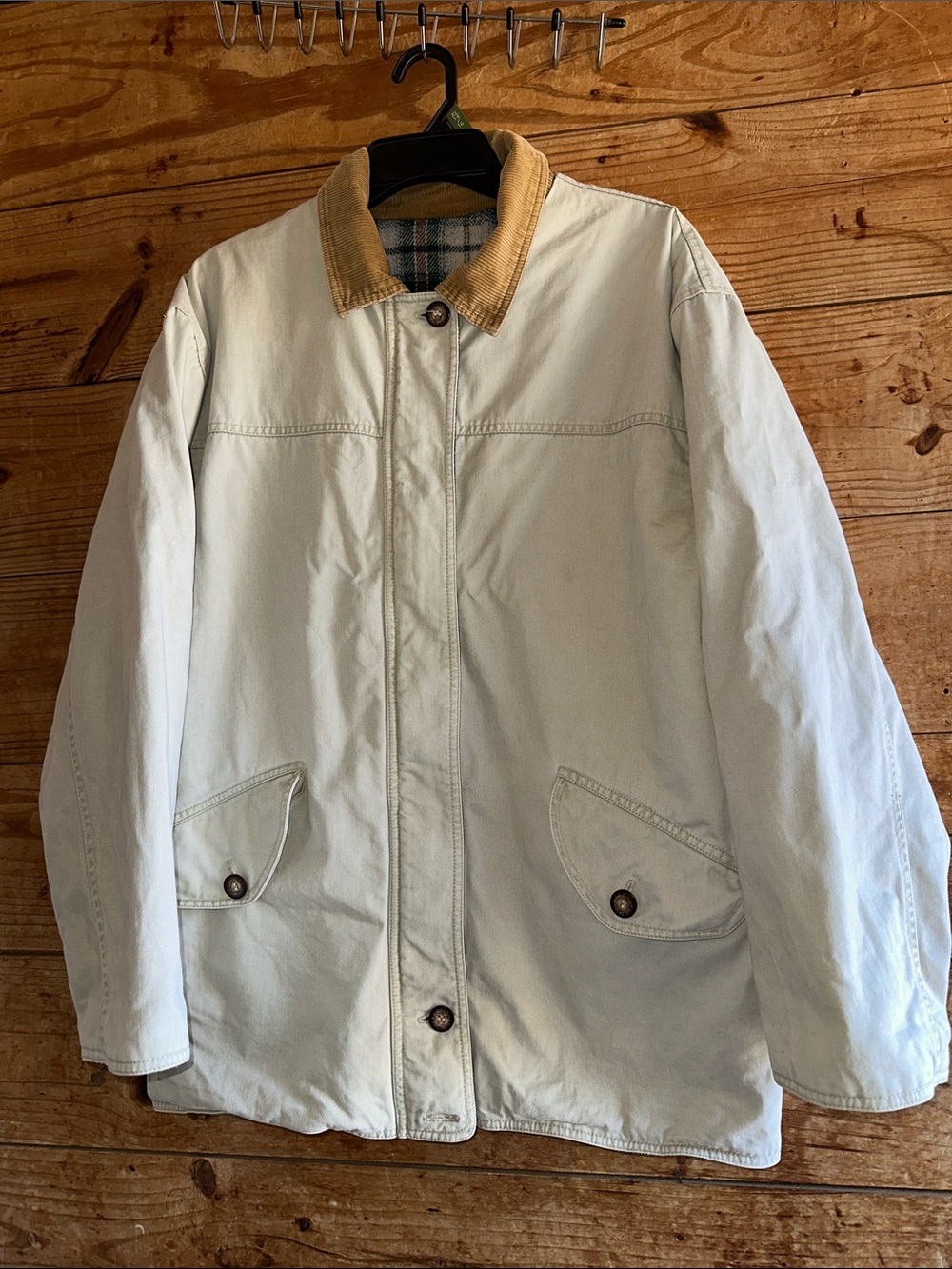 Vintage Arizona Jeans Barn Coat Cream Field Jacket with Tan Corduroy Collar